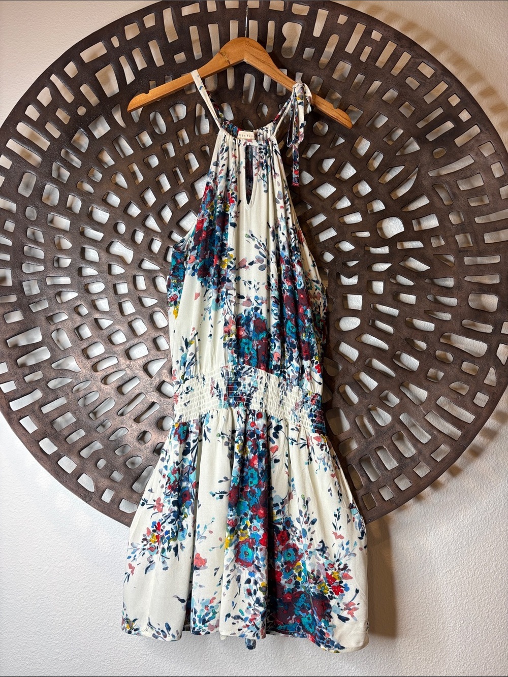 🌸 Wedding Party Floral Sundress Medium LoveStitch White Tie Shoulder Summer 🌸